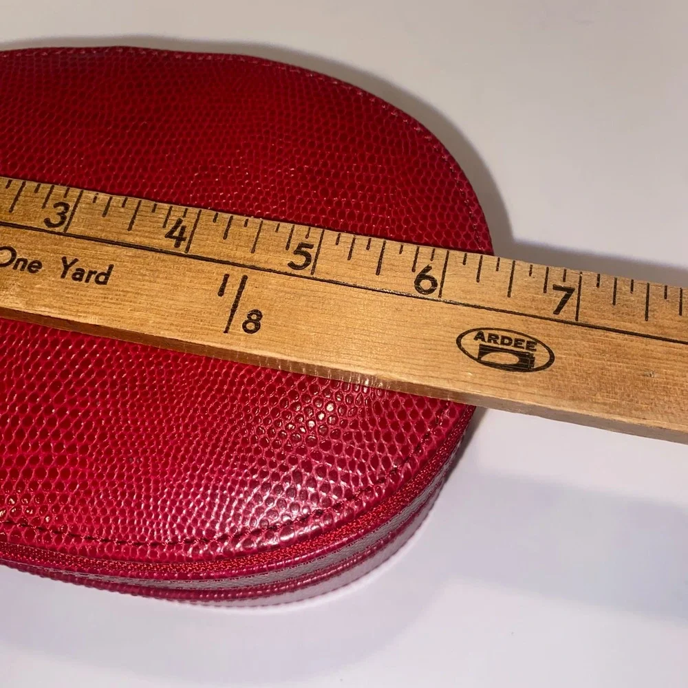 Bey-Berk Jewelry Travel Case Womens Small Red Excellent Lizard Embossed Leather